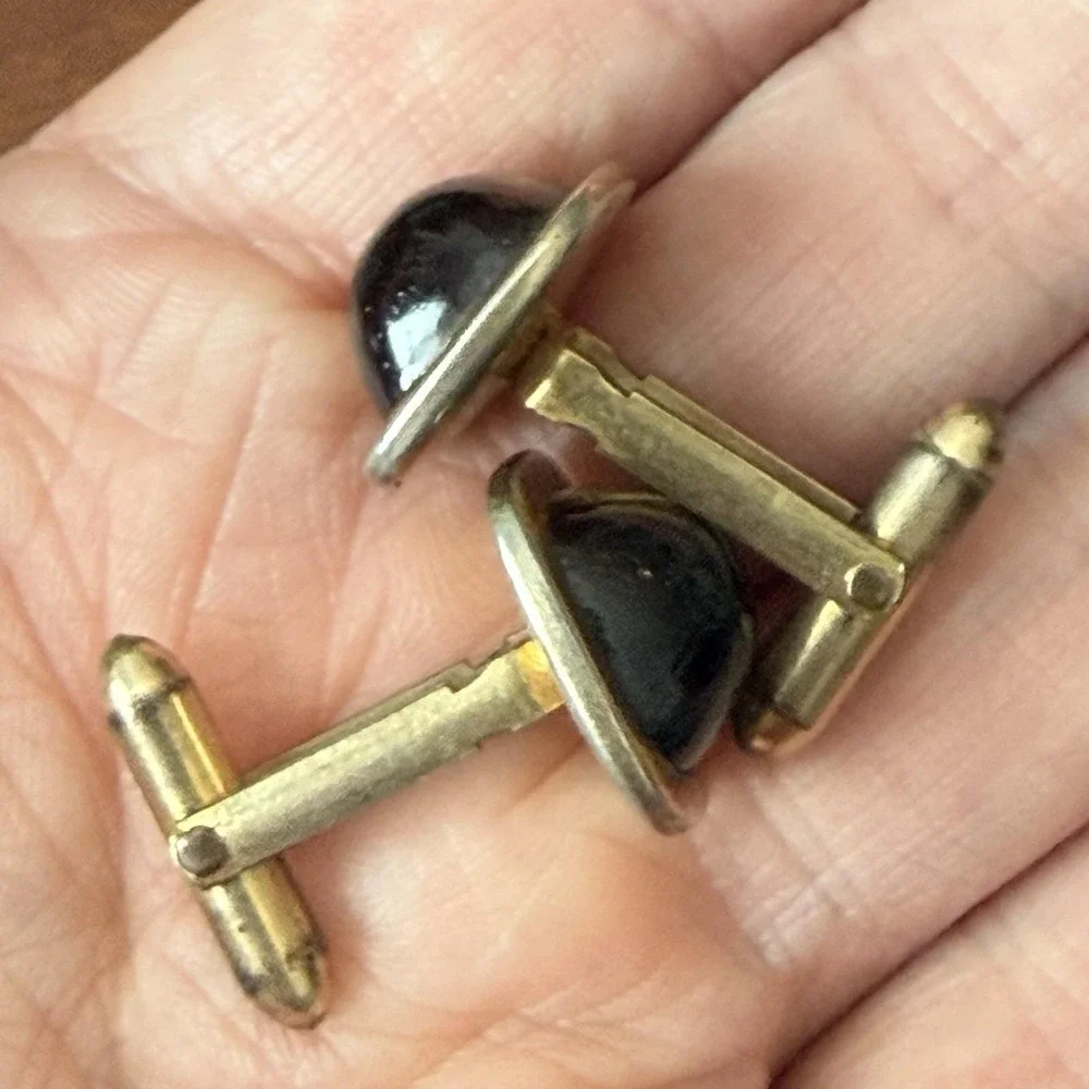 Vintage Correct Quality Cat's Eye Glass Gold Tone‎ Cuff Links Brown Fiber Optic